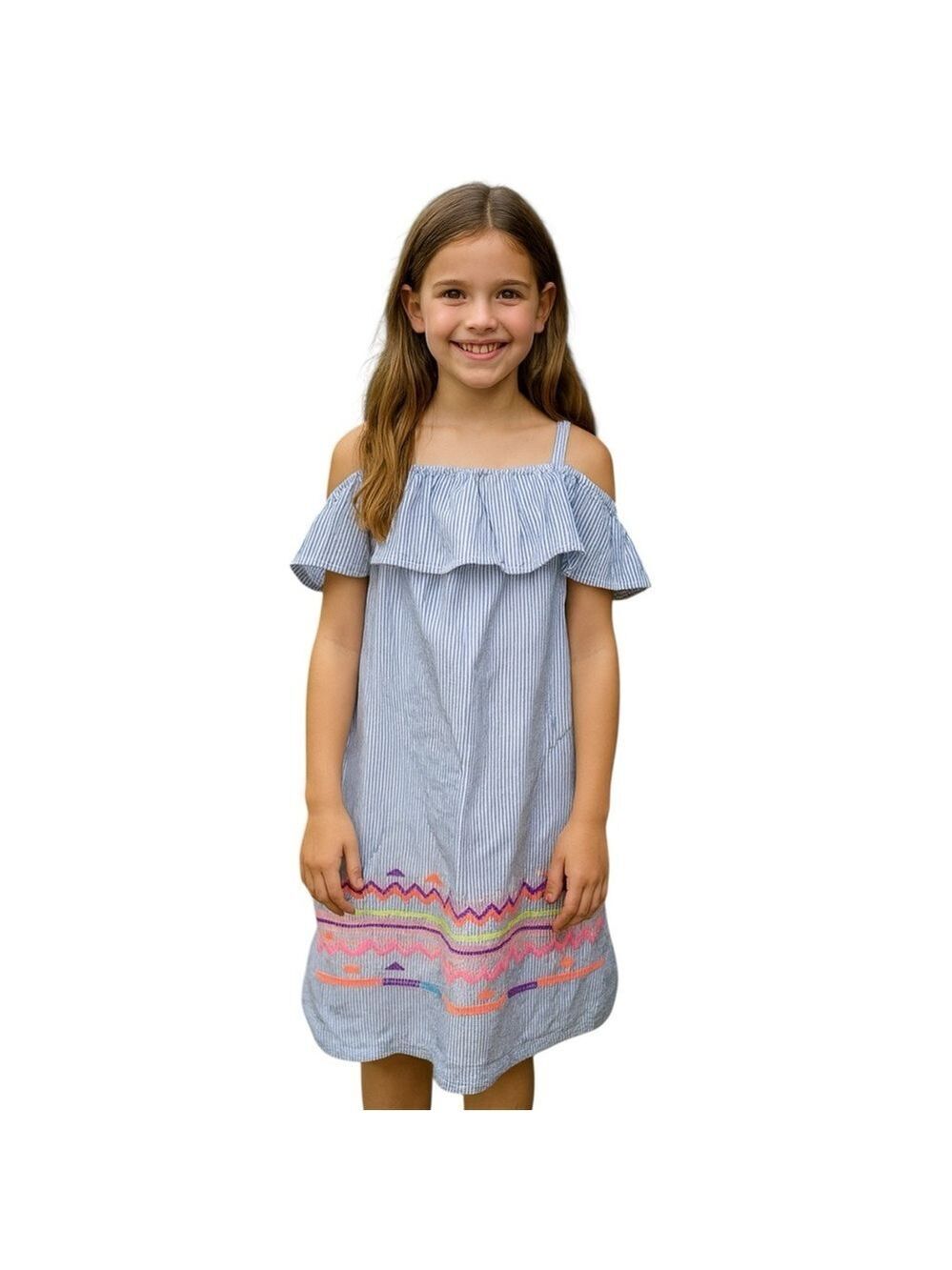 NWT New Gap Kids Size M 8 Blue White Striped Ruffle Dress